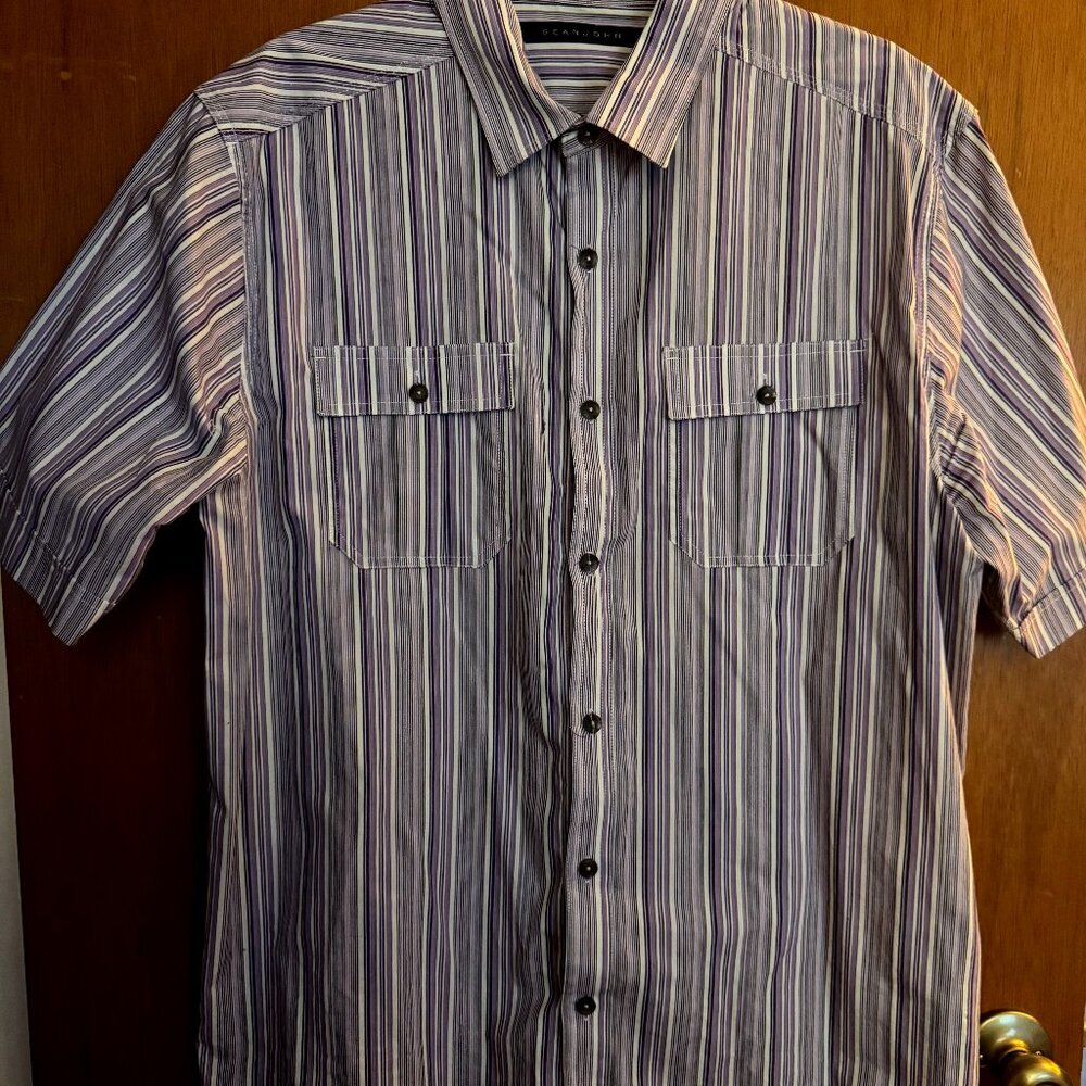 Sean John Men's Short Sleeve Button Down Purple Plaid Casual Shirt Size X Large